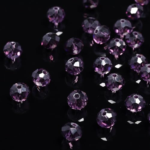 Songxi 6mm 200pcs Glass Beads for Jewelry Making, Faceted Glass Beads for Bracelets Necklace Earring, Arts and Crafts DIY Clear Gemstone Beads, Rondelle Spacer Beads Birthday Gifts for Women (Purple) - color: Purple, size: 6mm