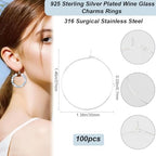 Beebeecraft 1 Box 100Pcs Hoop Ear Wires 316 Stainless Steel Earring Round Loops Findings Wine Glass Charm Rings for Beading Jewelry Making 35mm - color: Silver, size: 35mm