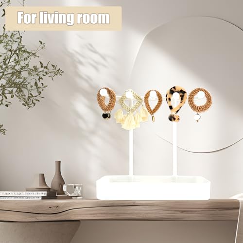 WCHOSOZH Jewelry Organizer Stand, Necklace Holder with Wooden Tray 5 Storage Hooks, Earring Holder with 5 Pcs Jewelry Bags for Bracelet,Chains,Rings,Earrings,Keys Watches,Necklaces (White) - color: White