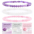 NCB 2.3-Piece 4mm Natural Crystal Gemstone Stretch Bracelets – Handmade Reiki Energy Healing Jewelry for Meditation,Yoga, Unisex - color: 3PCS ( Amethyst+Pink Quartz+White Jade ), size: 4mm