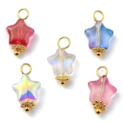 Ipotkitt 100 Pcs Electroplate Glass Star Charms with Glitter Powder Celestial Jewelry Findings Crystal Star Shaped Beads Charms for DIY Jewelry Making - color: 100pcs-Glass Star Charms-14x8x4mm