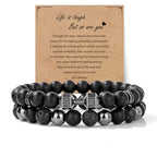 Natural Stone Bracelet 8mm Mens Black Beaded Bracelets Hematite Obsidian Onyx Lava Beads Bracelet Healing Crystal Bracelet for Men - style: Dumbbell