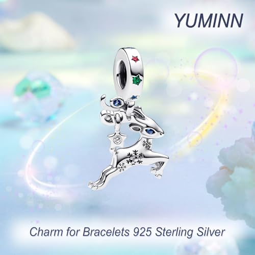 925 Sterling Silver Charms for Bracelets Gold Love and Heart Charms Cherry Blossom Dangle Beads Jewelry for Women - color: Christmas Reindeer