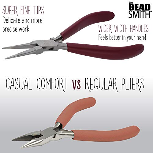 The Beadsmith Long Chain Nose Pliers – 6.25-Inches (160 mm) Jewelry-Making Tool w/Polished Steel Head, PVC Comfort Grip, & Double-Leaf Springs - size: 5.5inches