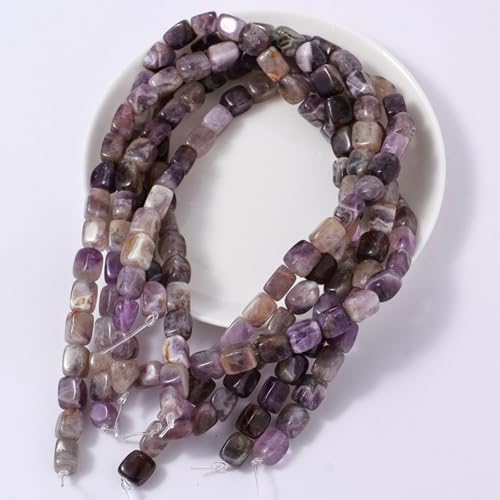 Natural Large AmethystCube Stone Beads 8x11mm 38cm/str Loose Semi Gemstone Stone Square Beads for Making Bracelets Necklace - color: Amethyst