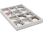 Juvale Velvet Stackable Jewelry Organizer Tray - 12-Grid Bracelet Holder & Ring Organizer - Velvet Jewelry Tray with Soft Compartments - Bracelet Holder Drawer Fits Standard Drawers - 14 x 9.5 In Gray - size: 12 Grids