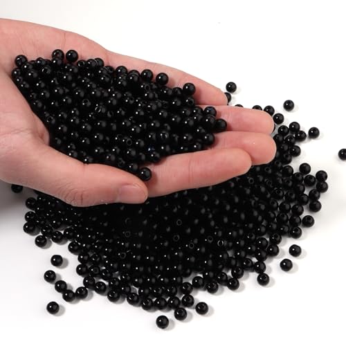1000pcs Black 6mm Pearl Beads with Hole Round Pearls for Crafting Loose Pearl Beads for Jewelry Making Fake Pearls Bead for Bracelets Necklaces Earrings Key Chains Accessories DIY - color: Black, size: 6mm,1000pcs