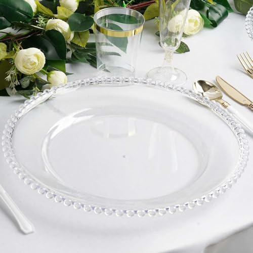 13" Charger Plates - Set of 12 - Clear Round Acrylic Disposable Chargers with Beaded Rim, Ideal for Dinner Party Wedding Bulk Events - color: Clear, size: 13" Charger Plate, 12 Pack