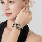 FANCY SHINY Mothers Day Gifts Boho Leather Wrap Bracelet Stackable Infinity Chunky Cuff Bracelets Western Hippie Outfits Jewelry Valentine Gifts for Women - color: Shiny Black