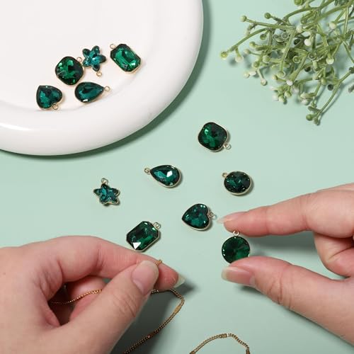 Song Xi Red Shape Random Charms For Jewelry Making Clear Crystal Charms Pendants Bracelets Necklace Earrings Bulk Keychain Arts And Crafts Diy Birthday Gifts For Women AB Color 12pcs - color: Random Shapes - Green