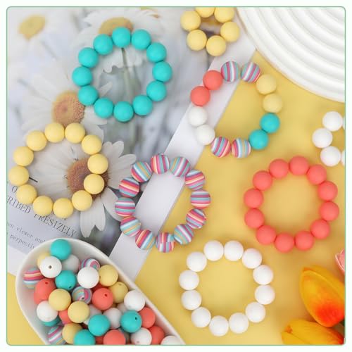 100 Pcs 15mm Silicone Beads for Keychain Making, Pink Gream Silicone Beads Bulk Round for Bracelets Pens Crafts Jewelry Making (Rainbow) - color: Rainbow