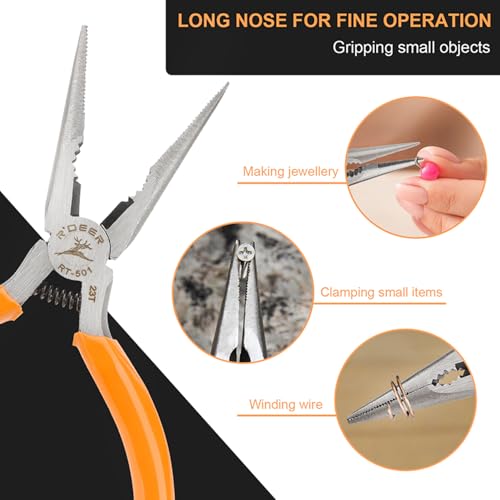 Rongon Small Needle Nose Pliers 5 Inch Precision Long Nose Plier Jewelry Pliers Tools Craftsman Tool Kit for Bending Wire, Handcraft, PCB Board, Working in Tight Areas - size: 1Pcs