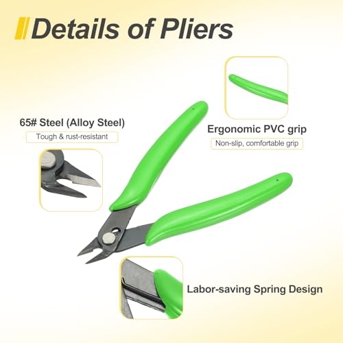 HARFINGTON 5" Flush Cut Pliers Small Precision Wire Cutter Side Cutter Diagonal Cutting Pliers for Jewelry Model Electronic 3D Print, Green - color: Green