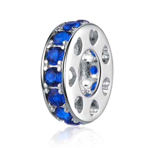 925 Sterling Silver Spacer Charm Bead with Clear CZ for Pandora Charms Bracelets - color: Sapphire Heart