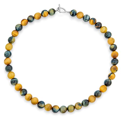 Simple Classic Hand Knotted Created Semi Precious Gemstone Round Ball 10MM Bead Strand Choker Collarbone Necklace Western Jewelry For Women Toggle Clasp 15 17 19 Inch - color: Brown Sardonyx