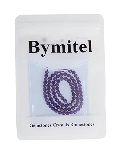 Bymitel 90 pcs Natural Genuine Real Round Loose Stone Beads Gemstone Spacers for Charm DIY Jewelry Making 15.5" per Strand 4mm (Amethyst, 4mm) - color: Amethyst, size: 4mm