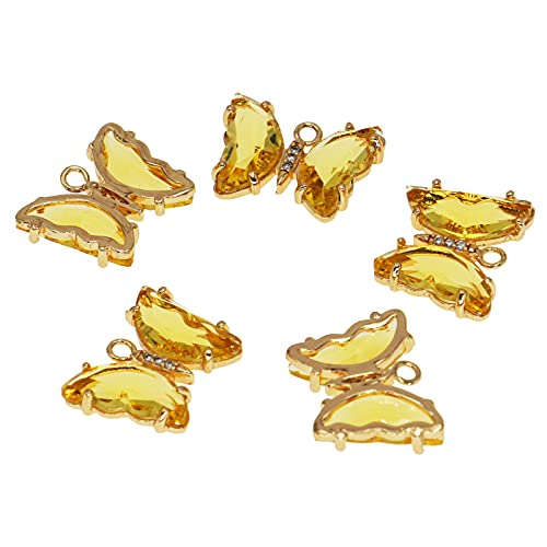 Crystal Zirconia Gold Plated Brass Charms for Jewelry Making Bracelet Necklace Earring Pendant Craft Supplies DIY Accessories - color: Butterfly-Yellow-5Pcs
