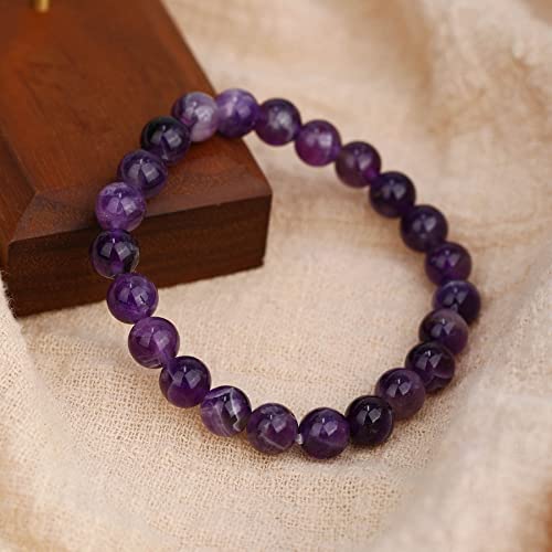 Crystal Vibe 8mm Beaded Bracelets For Women Men - Healing Crystal Bracelet - Adjustable Size - color: Amethyst