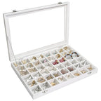 Siveit Jewelry Tray Organizer Box 48 Grid Jewelry Display Organizer Box with Transparent Lid Rings Earrings Necklaces Pendants Display Box Suitable for Women and Girls (48 Grid, White) - color: White