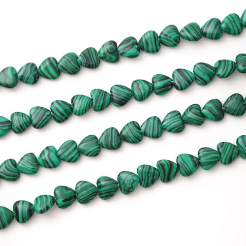 10mm Natural Malachite Stone Beads Heart Shape DIY Loose Gemstone Energy Healing Crystal Charms for Jewelry Making Handmade - color: Malachite