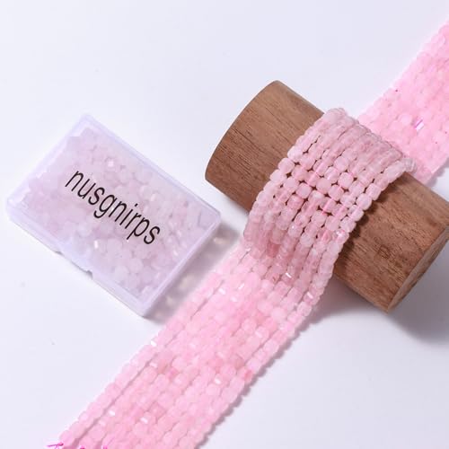 Natural Faceted Rose Quartz Cube Stone Beads 5-5.5mm 60pcs/str Loose Square Semi Gemstone Stone Beads for Making Bracelets Necklace Earrings - color: Rose Quartz