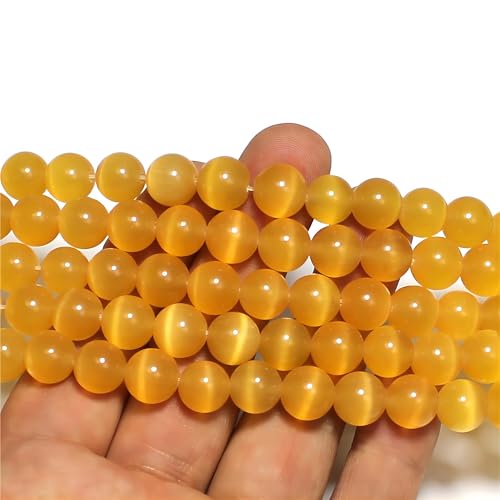 MJDCB 30pcs Golden Yellow Cat Eye Stone Beads 12mm Round Crystal Loose Bead for Jewelry Making DIY Bracelets Necklace - color: Golden Yellow, size: 12mm(30pcs)
