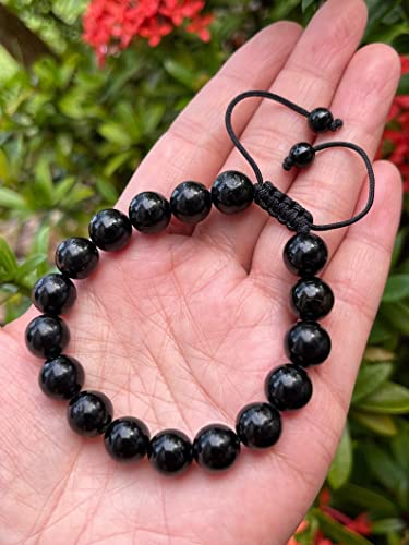 GAF TREASURES Grade A ++ Gemstone Round Bead Adjustable Bracelet 10mm, Genuine Crystal Bead Bracelet, Gift for Men & Women - color: Black Tourmaline