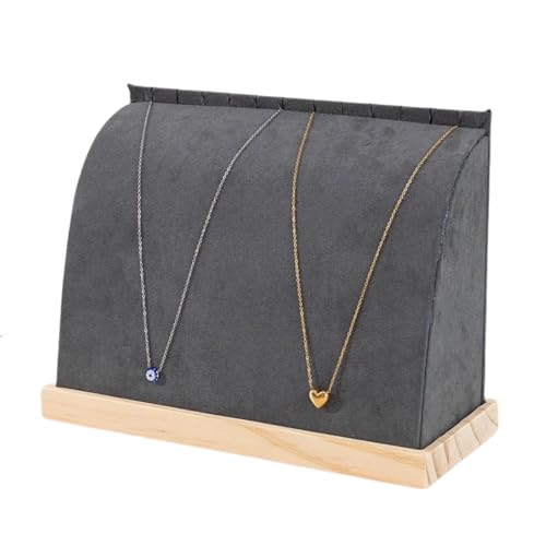 Cambered Necklace Display Stand with Flannelette Soft Mat Wood Jewelry Organizer Tabletop Display Holder for Necklaces, Choker Pendant (Dark Grey) - color: Dark Grey
