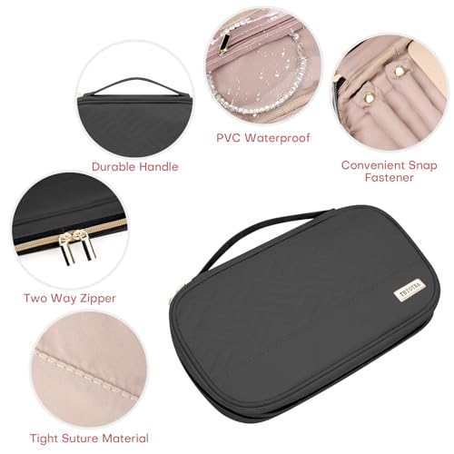 Jewelry Travel Case Organizer for Necklaces, Earrings, Rings, Bracelet, Watch, Soft Sided, Black - color: Black