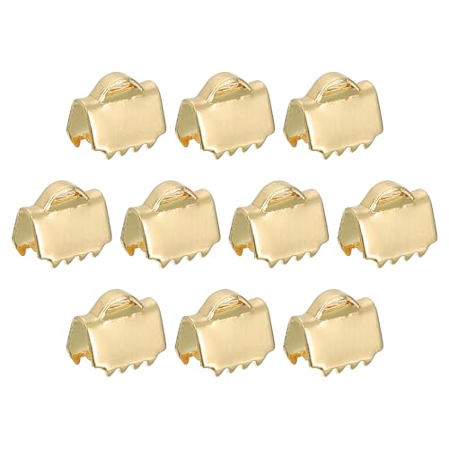 uxcell 30Pcs Ribbon End Crimp Clamps, 6.5mm Pinch Cord End Clasps Stainless Steel Curled Bead Clasp for Ribbon Lace Bookmark Ends Keychain DIY Making, Gold - size: 6.5mm