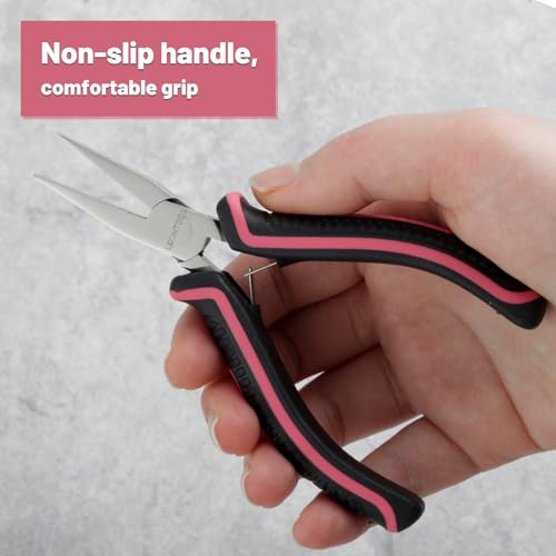5-Inch Mini Flat Nose Pliers for Jewelry Making - Smooth Jaws Duck Billed Pliers - Pink Tool for Women - style: Flat Nose Pliers