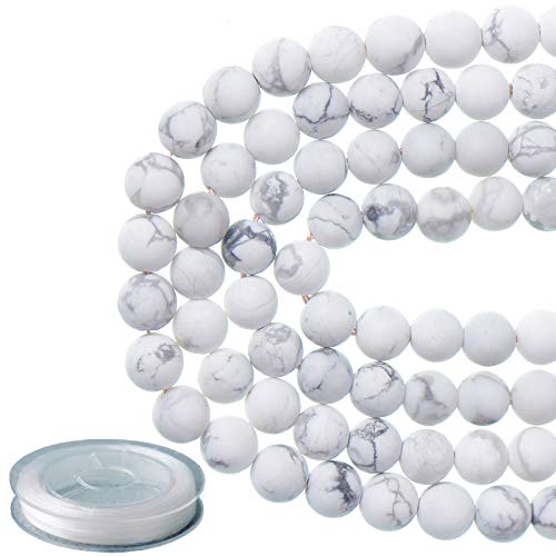 6mm Natural Matte White Howlite Round Gemstone Frosted 120Pcs Bulk Loose Beads for Jewelry Making Bracelet with Stretch Beading Cord LPBeads - color: Unpolished Howlite, size: 6mm