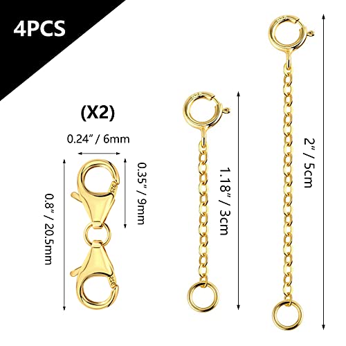 925 Sterling Silver Double Lobster Clasp and Necklace Extender Gold Plated Double Lobster Clasps Connector Bracelet Necklace Extension Clasp for Jewelry Making（4pcs） - color: A-Gold Lobster Clasp and Necklace Extender