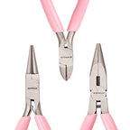 SUNNYCLUE 3pcs Jewelry Pliers Tool Set Professional Precision Tools for DIY Jewelry Making - Side Cutting Long Chain Nose Round Nose Pliers, Pink