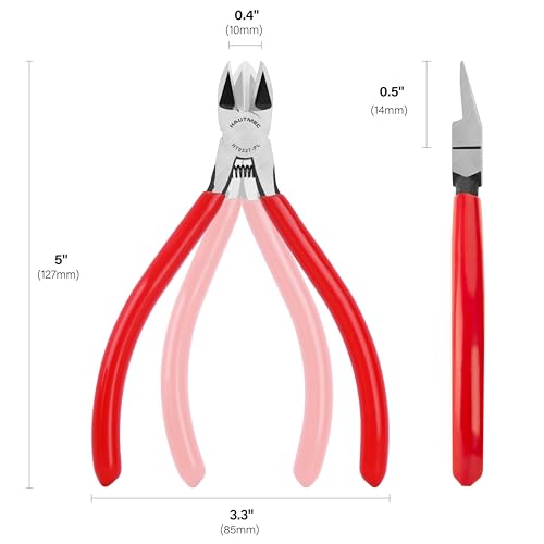 HAUTMEC 5" Precise Small Flush Cutters of Engineer Wire Cutters Pliers 2PCS Side Cutters with Location Pin for Fine Shearing, Perfect for Circuit Board Cutting, Electronic Components, HT0327-2PC - color: 5 Inch-2pcs