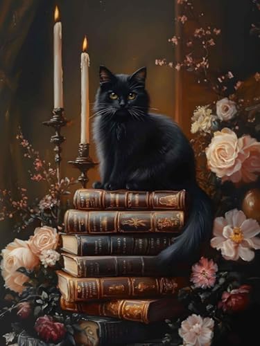 EIBEILI Vintage Cat Diamond Art Kits for Adults Beginners, DIY Vintage Book Diamond 5D Paint with Diamonds Pictures Gem Full Drill Diamond Dots Crystal Kits for Home Wall Decor Gifts 12x16in - color: DP02894