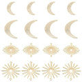 SUPERFINDINGS 16Pcs 4 Styles Moon Sun Connector Charms - Real 24K Gold Crescent Links With Double Hole - Brass Moon Sun Shaped Blank Links for DIY Earring Jewelry Making