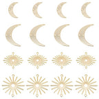 SUPERFINDINGS 16Pcs 4 Styles Moon Sun Connector Charms - Real 24K Gold Crescent Links With Double Hole - Brass Moon Sun Shaped Blank Links for DIY Earring Jewelry Making
