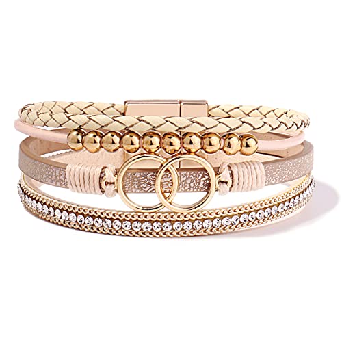 FANCY SHINY Mothers Day Gifts Boho Leather Wrap Bracelet Stackable Infinity Chunky Cuff Bracelets Western Hippie Outfits Jewelry Valentine Gifts for Women - color: Gold