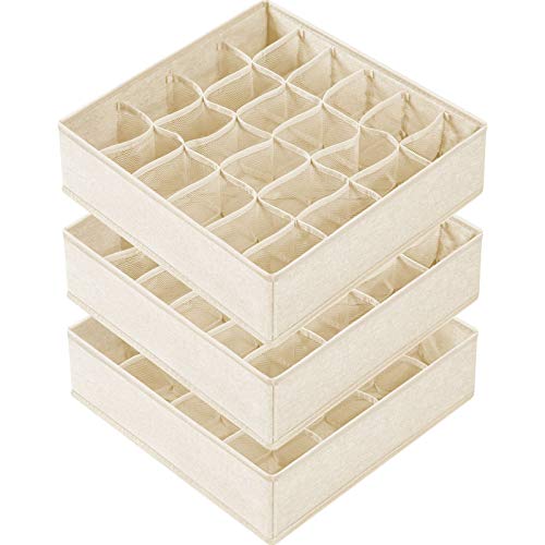 Criusia 3 Pack Sock Underwear Drawer Organizer Dividers, 64 Cell Fabric Foldable Cabinet Dresser Closet Organizers and Storage Boxes for Organizing Socks, Underwear, Ties (16+24+24 Cell, Beige) - color: Beige, size: A - 3 Pack & 64 Cells