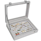 Vicoter Rings Organizer Tray 7 Slots Velvet Jewelry Earring Storage Box with Transparent lid Jewelry Display Case for Girls Wife Mom Women (Grey) - color: Grey