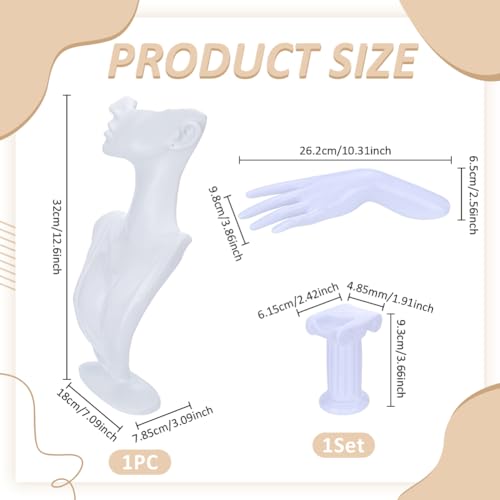 UNICRAFTALE 2pcs Jewelry Mannequin Displays Set White Resin Side Body Model Bust Shaped Jewelrys Necklace Display Stands and Mannequin Hand Bracelet Necklace Ring Display Stand for Jewelry Displays - color: White