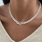 CHESKY 14K Gold Plated Chunky Necklace for Women, Trendy Paperclip Chain Necklace Thick Cross Heart Pendant Necklace Layered Herringbone Cuban Link Chain Toggle Necklaces Non Tarnish Jewelry - color: silver, style: cuban