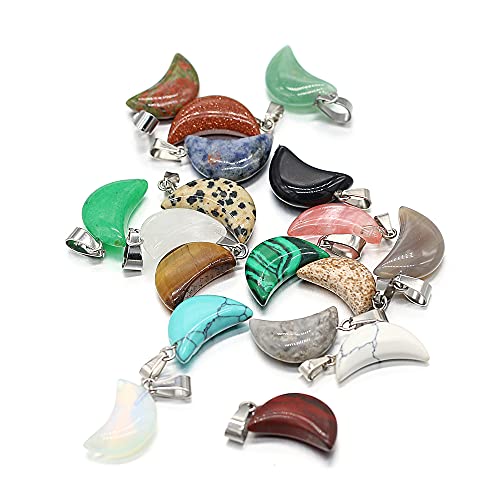 QSLLER 20PCS Moon-shaped Pendant Natural Stone Crystal Opal Turquoise 12x28mm Charms for Women Jewelry Making DIY Necklace Earrings