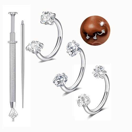 QWALIT Piercing Taper Threadless Insertion Tool - Titanium Labret Pin 16g, 18g, 20g - color: C3 - Silver 20g 8mm 3pcs