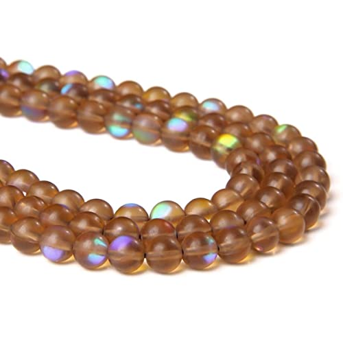 6mm Brown Matte Aurora Crystal Glass Beads Frosted Glitter Shining Mermaid Round Loose Beads Moonstone for Jewelry Making DIY Bracelet Necklace Earrings - color: Brown, size: 6mm