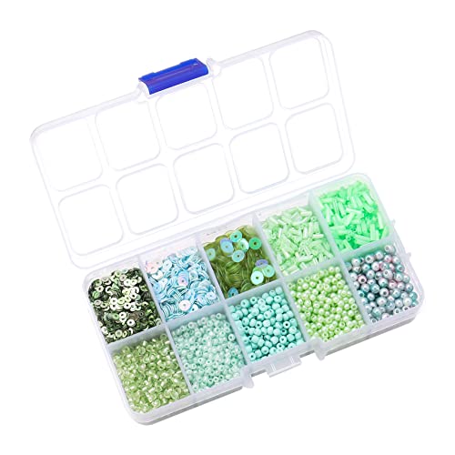 Assorted Beads for Jewelry Making, Glass Seed Bugle Tube Beads Loose Sequins Multiple Sizes for Crafts Sewing Jewelry Making - color: light green