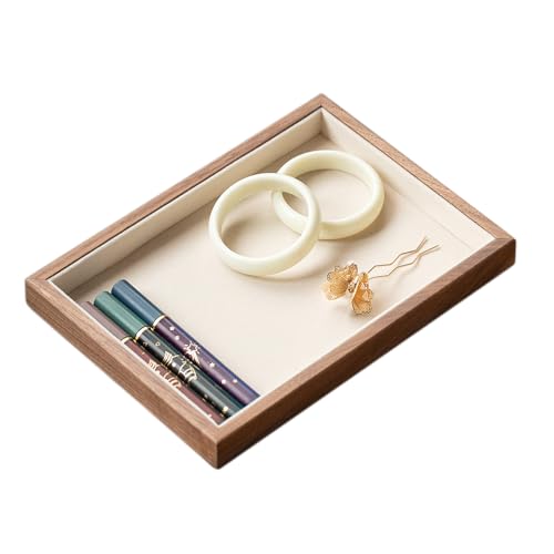 Black Walnut Wooden Flat Jewelry Tray with Lint-Lining, Stackable Jewelry Drawer Storage, Display Tray for Jewelry Organization & Showcase, Premium Quality Jewelry Holder for Women - color: Flat