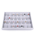 Oirlv 28 Region Ring Display Tray Stackable Jewelry Organizer Trays Leather Rings Storage Case - size: 28 Grid Ring Insert Cards Tray