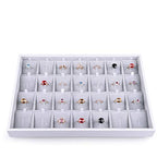 Oirlv 28 Region Ring Display Tray Stackable Jewelry Organizer Trays Leather Rings Storage Case - size: 28 Grid Ring Insert Cards Tray